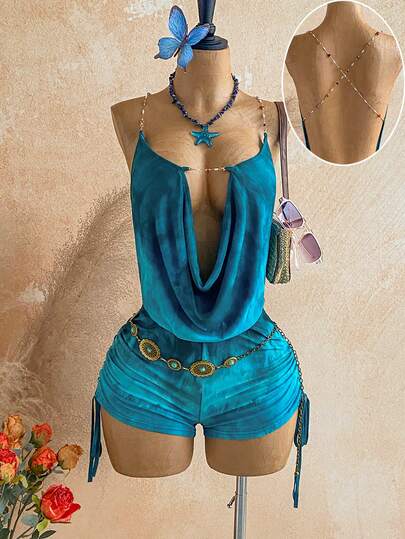 Soleia Bộ jumpsuit hở lưng, cổ khoét sâu gợi cảm, đính hạt nhiều màu sắc, in hình mặt trời, kiểu retro, thích hợp cho hẹn hò, hộp đêm, phong cách boho, du lịch, trang phục nữ mùa thu, vintage, lễ hội.