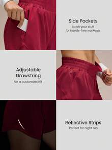 GLOWMODE 4" RefreshRun Shorts VitalSwift Quick-Dry Ultralight Mid-Rise Waist Drawstring Waist Reflective Running Shorts With Built-In Anti-Odor Underwear Zip Pocket High Impact Workout Running Training - Maroon - View 3