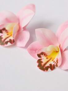 MUSERA Ins风三维花瓣大花蕙兰耳钉温柔甜美粉色兰花耳环蝴蝶兰耳环 - 粉色 - 查看 3