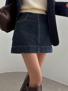 DAZY Chân váy denim ngắn dáng suông mùa hè dành cho nữ - Rửa tối - Xem 2