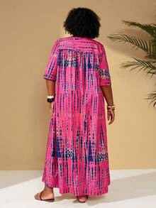 SHEIN CURVE+ Vestido casual de mujer talla grande con estampado floral suelto, adecuado para la playa y los viajes - Multicolor - Ver 2