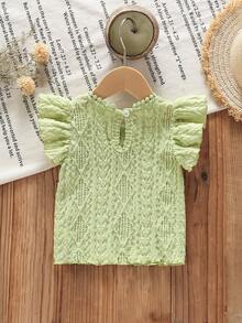 SHEIN Áo kiểu retro thời trang thoải mái cho bé gái mùa xuân/hè, chất liệu mềm mại, thiết kế thanh lịch và thoải mái, phù hợp cho các hoạt động trong nhà hoặc ngoài trời. - màu xanh lá - Xem 2