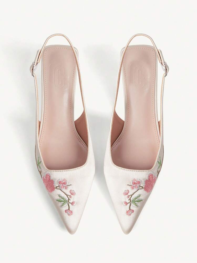 CUCCOO CHICEST Spring And Summer New Design Pointed Flower Noodle Wine Glass Heel Romantic New Chinese Style Apricot Ding Women's High Heel Shoes Slingbacks Dress Shoes Dating Afternoon Tea Party Valentine's Day Elegant Wear