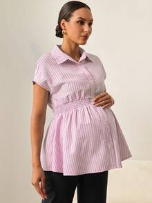 MaterniWear Áo sơ mi bầu thời trang, ngọt ngào, cài cúc đơn cho kỳ nghỉ - Màu Hồng baby - Xem 6