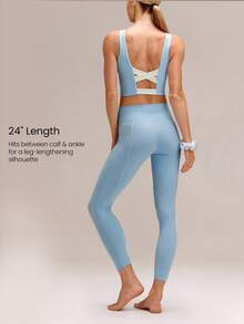 GLOWMODE Quần legging FeatherFit™ Core Confidence 24 inch, mềm mại, co giãn, thấm hút mồ hôi, phối màu tương phản, cạp chéo, thích hợp cho yoga, pilates, tập luyện và mặc hàng ngày. - Blue Day - Xem 2