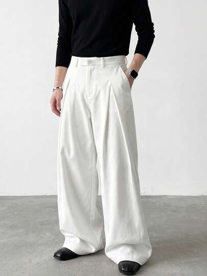 Manfinity Hypemode Men's Solid Color Pleated Loose Casual Wide Leg Pants