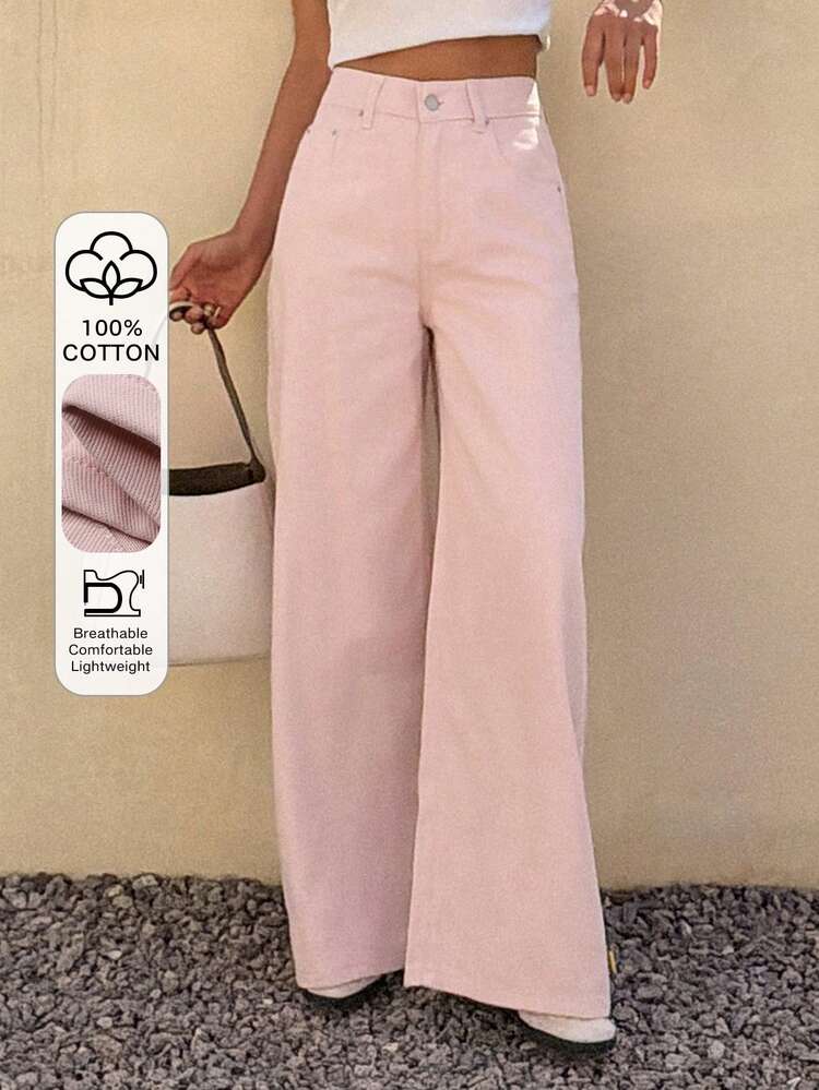 Women's Loose Straight Leg Jeans, Pink Vacation Style