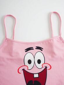 SpongeBob SquarePants | SHEIN Bộ đồ ngủ nữ in hình hoạt hình, áo hai dây và quần short, kiểu dáng thường ngày, thích hợp mặc ở nhà. - Hồng - Xem 8