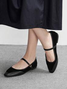 CUCCOO BIZCHIC Sepatu Flat Wanita Musim Semi dengan Gesper Sederhana dan Elegan, Modis, Serbaguna, untuk Santai, Kerja, dan Perjalanan. - tinta hitam - View 5