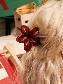 Glisma 4pcs ABS Material Bohemian Sweet Burgundy Marble Pattern One-Piece Bow Daisy Flower Hair Clips, Beach Hairstyle Accessories Hair Accessories Flower Claw Clips Fall Fashion Hair Claw Winter For Vacation Outfits Woman Summer - Multicolor - View 7