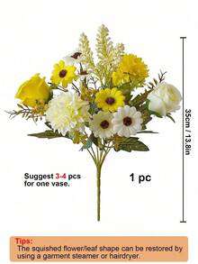 1/3 piezas Ramo de flores realistas de rosa de seda, margarita y diente de león para decoración de boda, hogar, fiesta, centro de mesa, decoración del hogar, regalo de flores artificiales - Amarillo - Ver 2