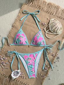 Swim Mod 2026 Spring/Summer Seashell Print Bikini Set, Ins Style Fresh & Minimalist, Flattering Two Pieces Swimwear For Beach Vacation - Multicolor - View 2