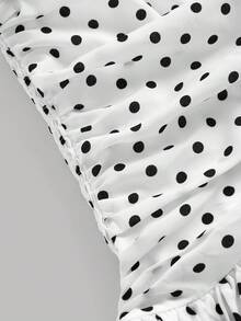 Girlism Vestido casual de vacaciones con estampado de lunares para niñas preadolescentes, diseño con volantes en el bajo y sin tirantes, adecuado para uso diario, elegante, fiesta, cita, reunión familiar, graduación, vacaciones - Blanco - Ver 7
