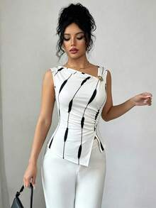 Elenzya Women's Minimalist Sleeveless Solid Color Top For Everyday Wear - Black and White - View 3