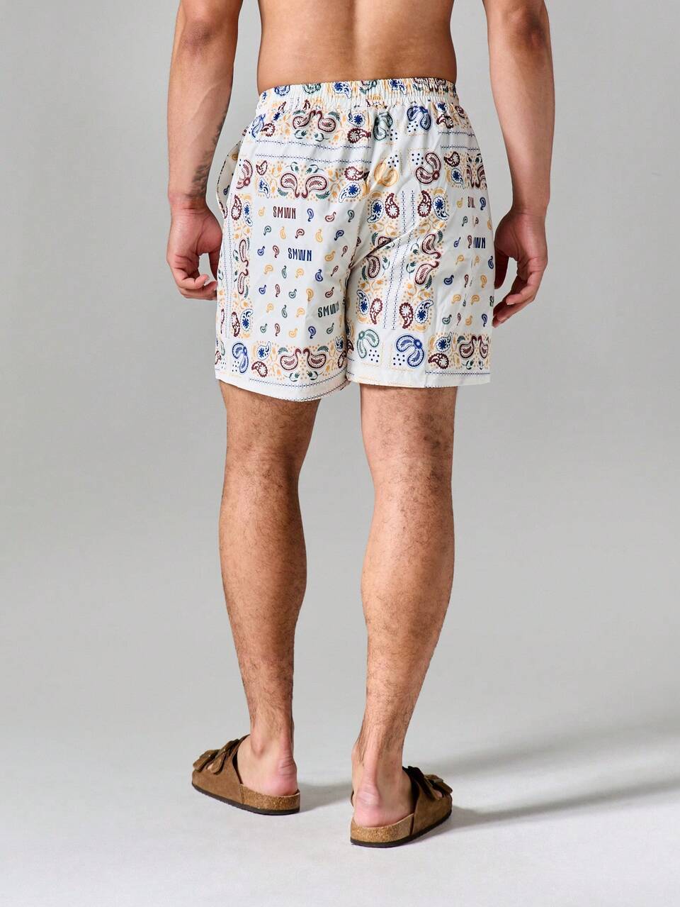 Paisley Bandana Print Nylon Swim Trunks With Drawstring Waist Summer Beach Holiday Shorts