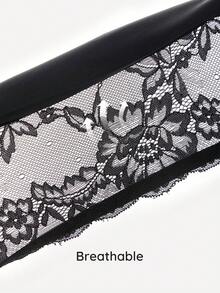 SHEIN Sujetador sin tirantes sólido con encaje de contraste y sin aros - Negro - Ver 2