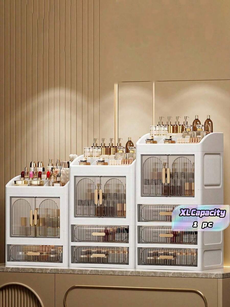 A High-End And Elegant Drawer-Style Desktop Cosmetic Storage Box With Multiple Layers And Large Capacity, Perfect For Storing In The Bathroom, Dressing Table, Lipstick, Skincare Products, Makeup Brushes, Facial Cleanser, And Facial Masks - Multicolor - View 1