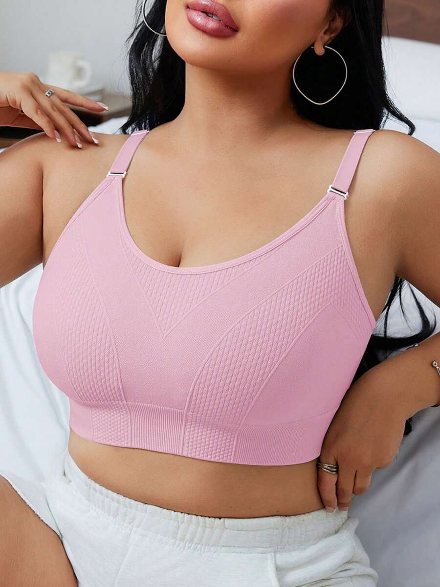 SHEIN 1 buah Baju Tidur Dalaman Wanita Ukuran Besar Tanpa Jahitan Nyaman Warna Pink Cerah untuk Musim Panas - Baby Pink - View 1