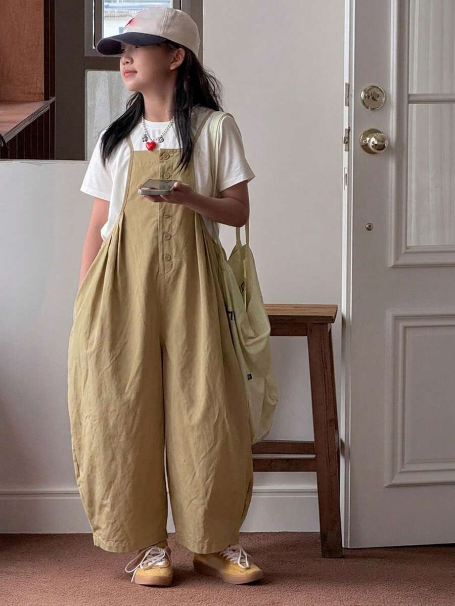Dazy Kids Bộ áo liền quần cho bé gái tuổi teen, mùa xuân/hè - Màu Khaki - Xem 1