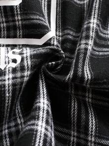 PAVTROS Men's Casual Plaid Letter Print Shirt, Summer - Black and White - View 7