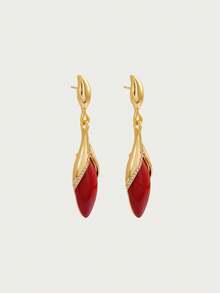 Glisma Bông tai hình hoa tulip màu đỏ mạ vàng 18k - Vàng - đỏ - Xem 6