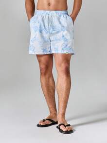 SUMWON Quần bơi nylon in họa tiết cuộn xoắn Baroque với dây rút co giãn ở eo, lý tưởng cho kỳ nghỉ hè ở bãi biển. - Màu xanh nhạt - Xem 4