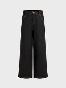 AXEPEAK Jeans casuales con bolsillos y botones para hombres, versátiles para uso diario - Negro - Ver 2
