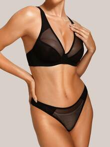2pcs Women's Minimalist Comfortable Wire-Free Bra Set - Black - View 1