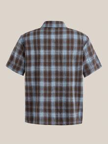 VeloEdit Camisa casual de manga corta con botones delanteros a cuadros para hombre, verano - Azul - Ver 2