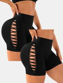 Velisys Velisys 2 piezas/Set Pantalones cortos deportivos perforados - Negro - Ver 2