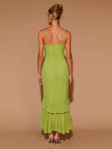 COSMINA Women's Elegant Ruffle Hem Long Sleeve Round Neck Dress, Suitable For Dates, Parties, All Seasons,Dresses For Women Summer - Green - View 6