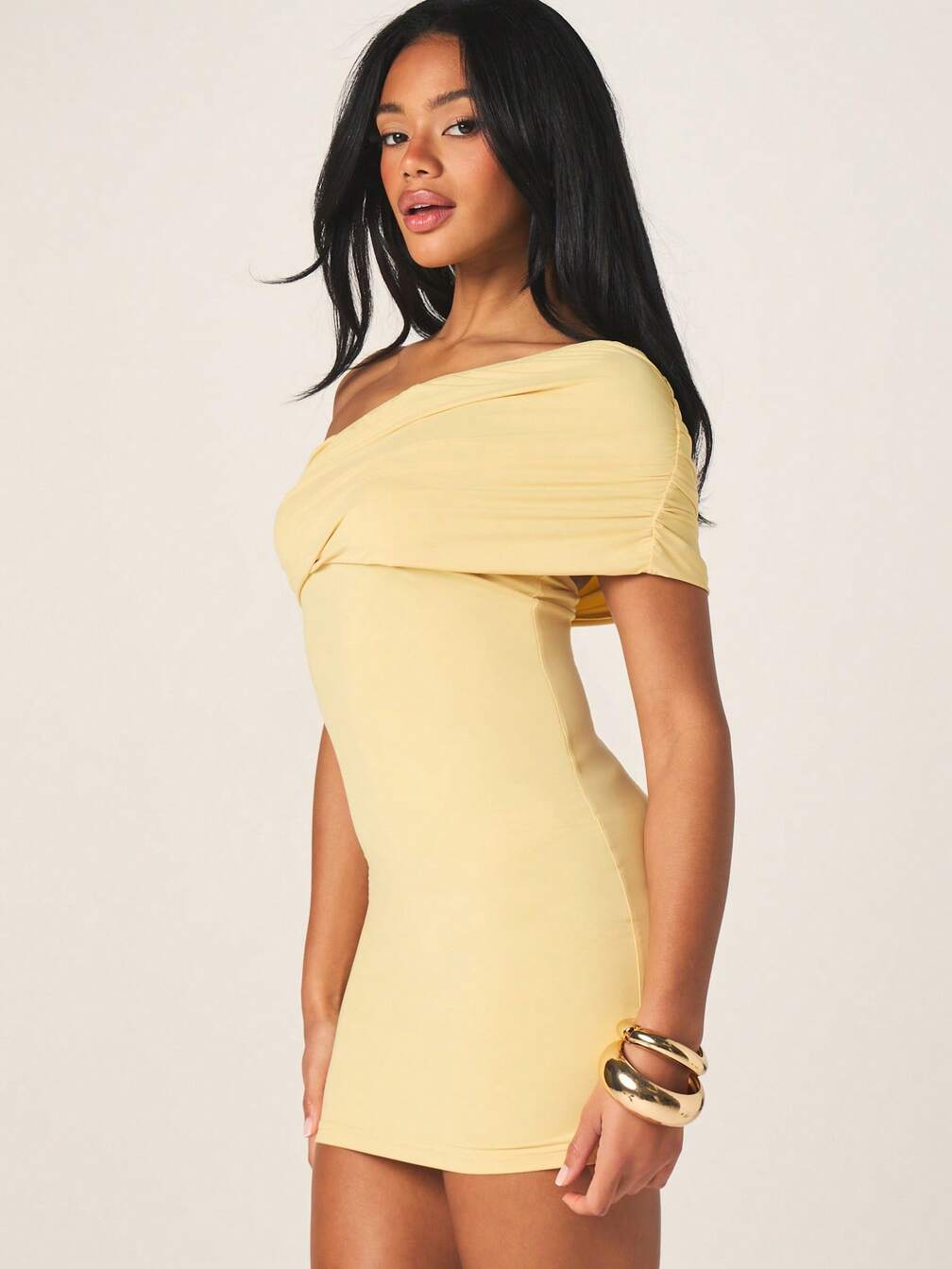 yellow off the shoulder bodycon dress Mustard Off The Shoulder Bandage Dress M