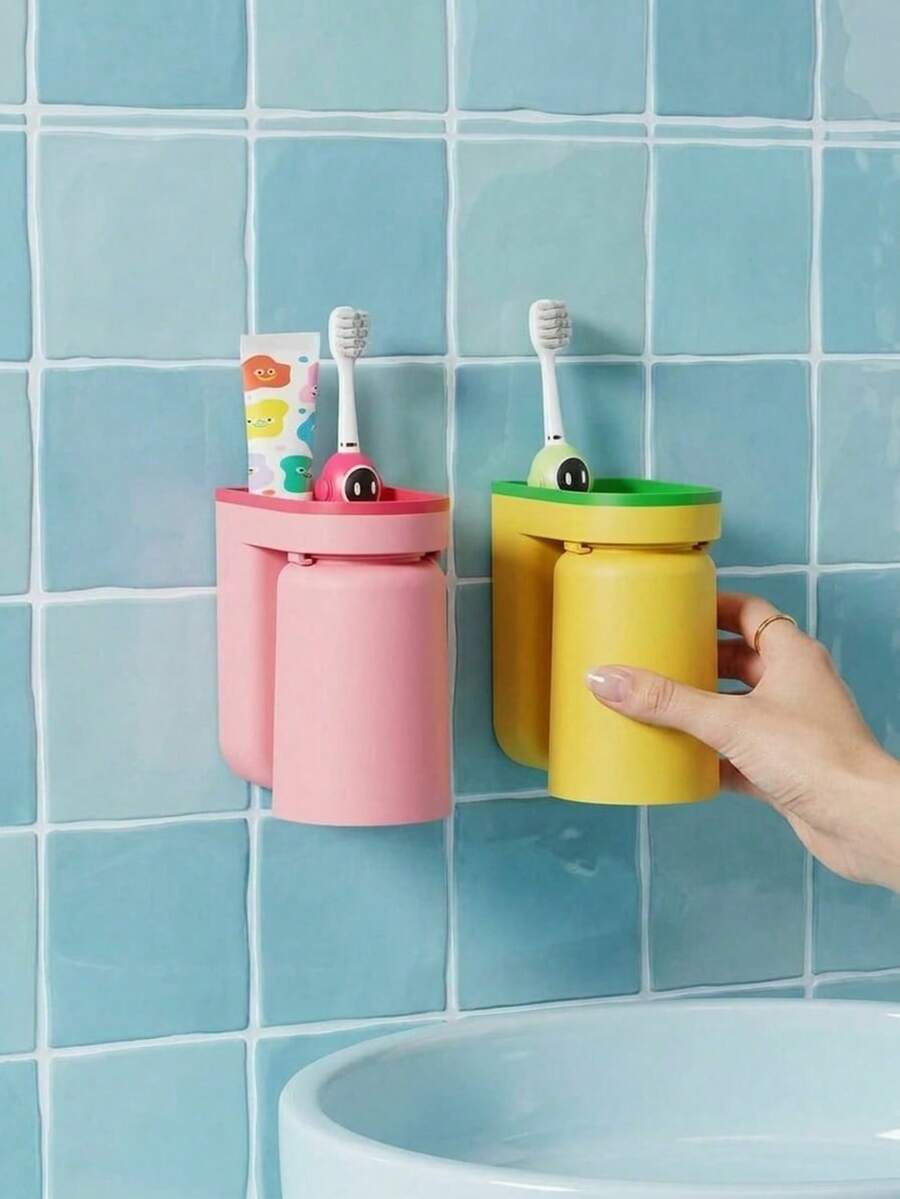 Joivida 1 chiếc hộp đựng đồ dùng nhà tắm sang trọng gắn tường, không cần khoan lỗ, dùng để đựng bàn chải đánh răng, nước súc miệng, kem đánh răng, trang sức, dao cạo râu, bộ dụng cụ chăm sóc răng miệng cho cặp đôi. - Giá đỡ cốc súc miệng - Xem 1