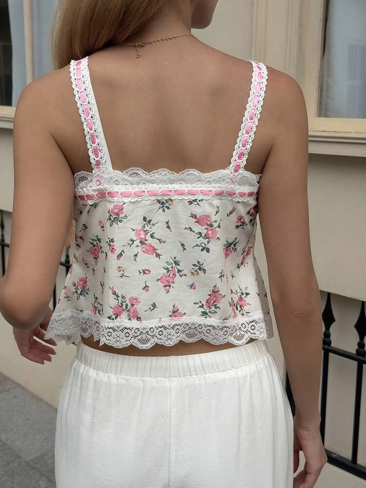 Women's Summer Casual Lace Floral Print Camisole