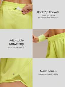 GLOWMODE 2.6" VitalSwift Ultralight Sweat-Wicking Mid-Rise Waist Adjustable Waist Reflective Running Shorts With Built-In Underwear Zip Pocket Workout Running - Yellow - View 4