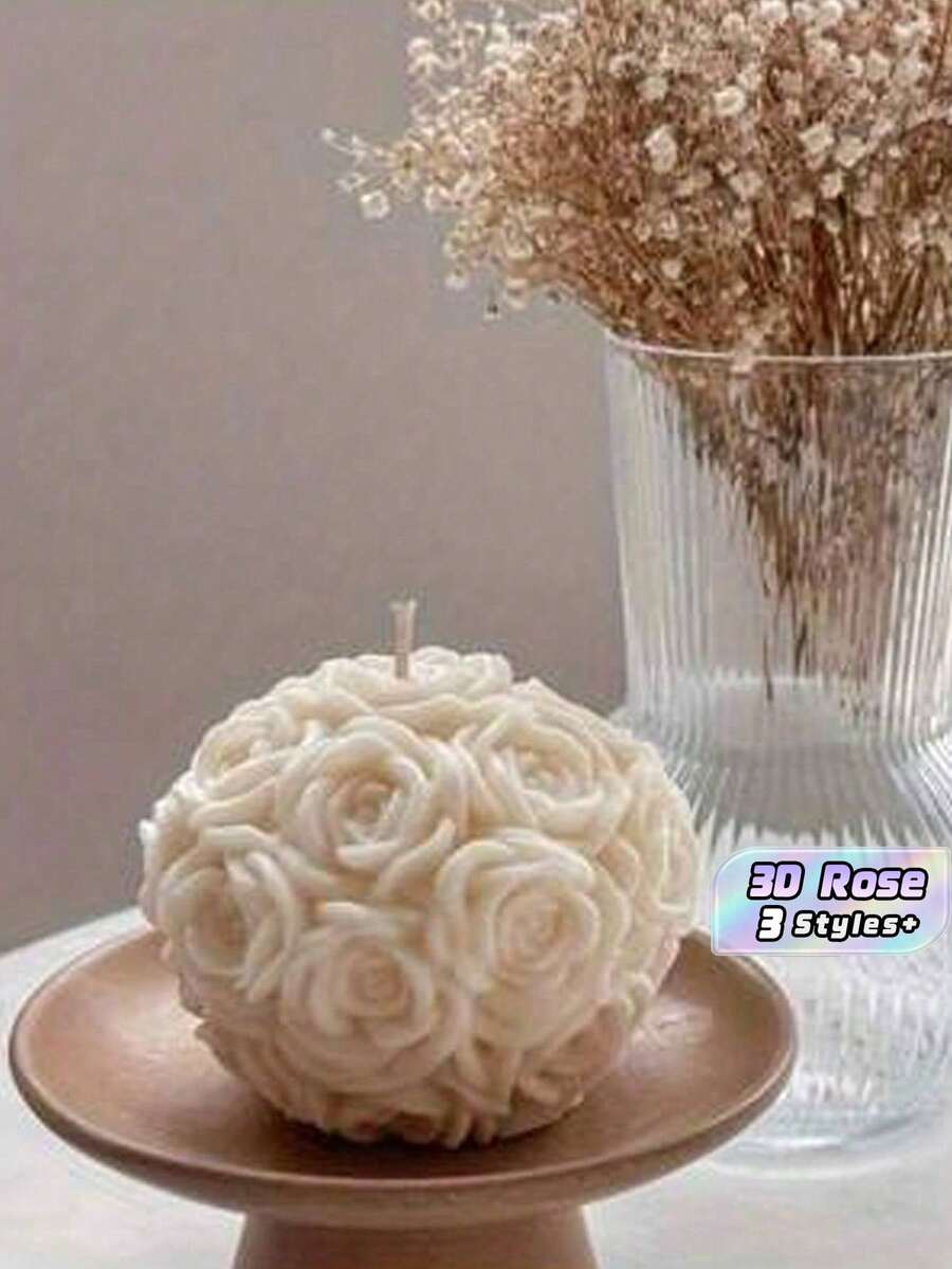 Molde de silicona esférico para vela de mesa con diseño de bola de cristal multiespécimen, esfera de resina y rosa circular - Blanco - Ver 1