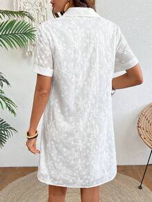 Zayélia Women's Summer Vacation Jacquard Texture Short Sleeve Shirt Dress - White - View 2