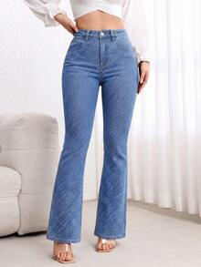 EMERY ROSE Jeans de pierna acampanada de cintura alta, ajuste delgado, versátil y casual - Azul - Ver 6