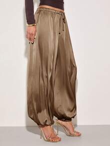 COSMINA Women's Satin Casual Tie-Up Pants, Versatile - Camel - View 4