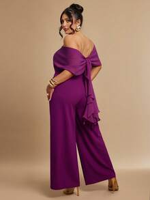 SHEIN BAE Mono informal de verano de talla grande con unicolor y volante asimétrico en el bajo - Morado - Ver 2