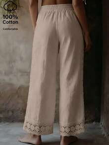 EMERY ROSE Women's Cotton Embroidered Pocket Casual Pants - Khaki - View 2