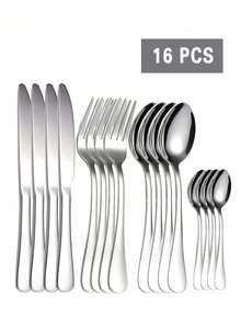 4/16/24pcs Stainless Steel Black 1010 Steak Knife, Fork, Spoon Cutlery Set, For Hotel, Restaurant, Home Dining - Silver - View 11