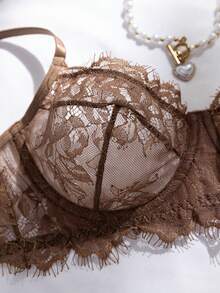 Divavoom 2 pezzi/Set Lingerie in pizzo rosso rosa, matura e sensuale - Caffè Marrone - Visualizzare 10