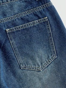 ROMWE MEN Street Life Men's Casual Denim Shorts With Pockets And Snake Pattern, Suitable For Daily Wear - Blue - View 5