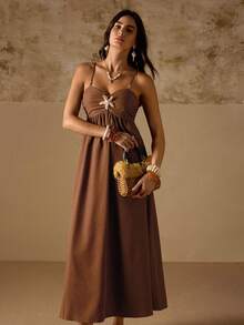 Swim Chiccia Shades Of Brown Dress For Women, Elegant Jamaican Tropical Sexy Boho Holiday Outfit For Spring/Summer Party Vacation Golf Beach - Brown - View 6