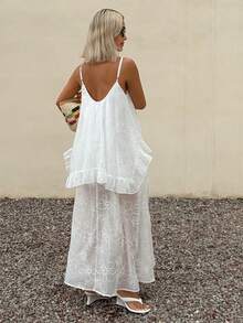 DAZY V-Neck Spaghetti Strap Ruffle Hem Dress For Women, Vacation - White - View 2