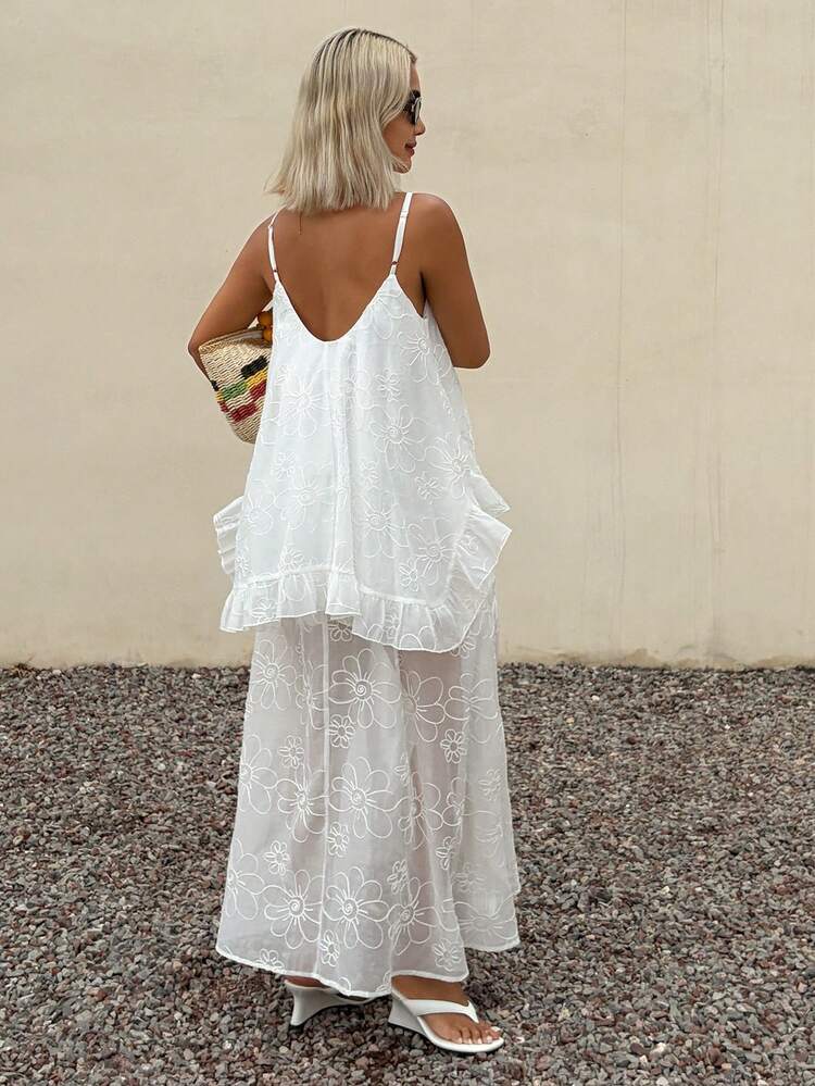 V-Neck Spaghetti Strap Ruffle Hem Dress For Women, Vacation