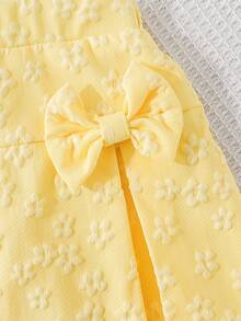 Elladie kids 女童夏季无袖上衣，饰有3D蝴蝶结，搭配黄色3D花卉图案半身裙，腰间也饰有蝴蝶结，适合休闲、优雅、可爱的日常/假日穿着。 - 黃色 - 查看 10