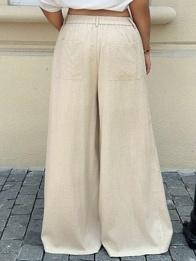 Dazy Plus Solid Color Casual Korean Style Versatile Fresh Commuting Casual Pants, Plus Size Women, All Season