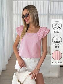 Easowa Camisa de mujer a rayas con detalle de lazo en la espalda y mangas con volantes - Rosa - Ver 4